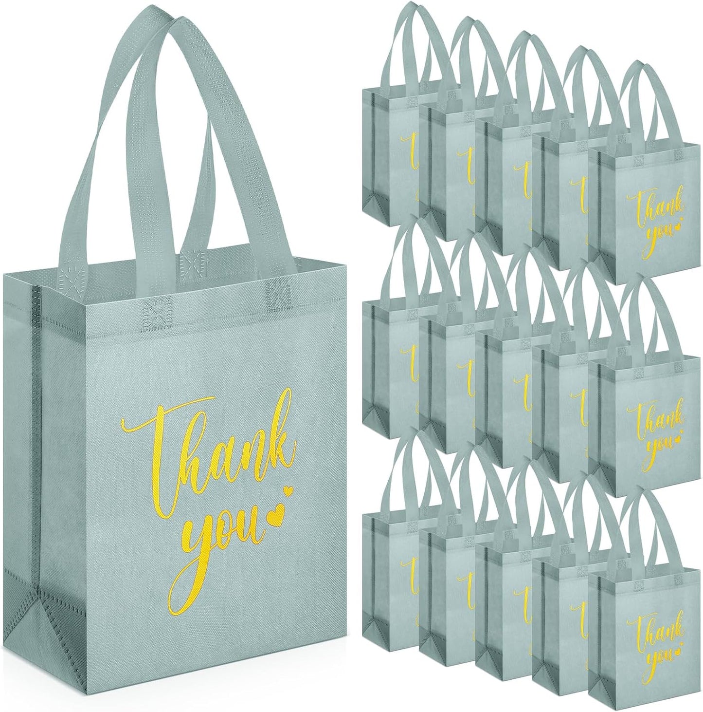 Sweetude 30 Pcs Thank You Gift Bags with Handles Bulk Reusable Goodie Bag Non Woven Foldable Handbag for Graduation Wedding Bridesmaid Gifts(10 x 8 x 4 Inch,Sage Green)