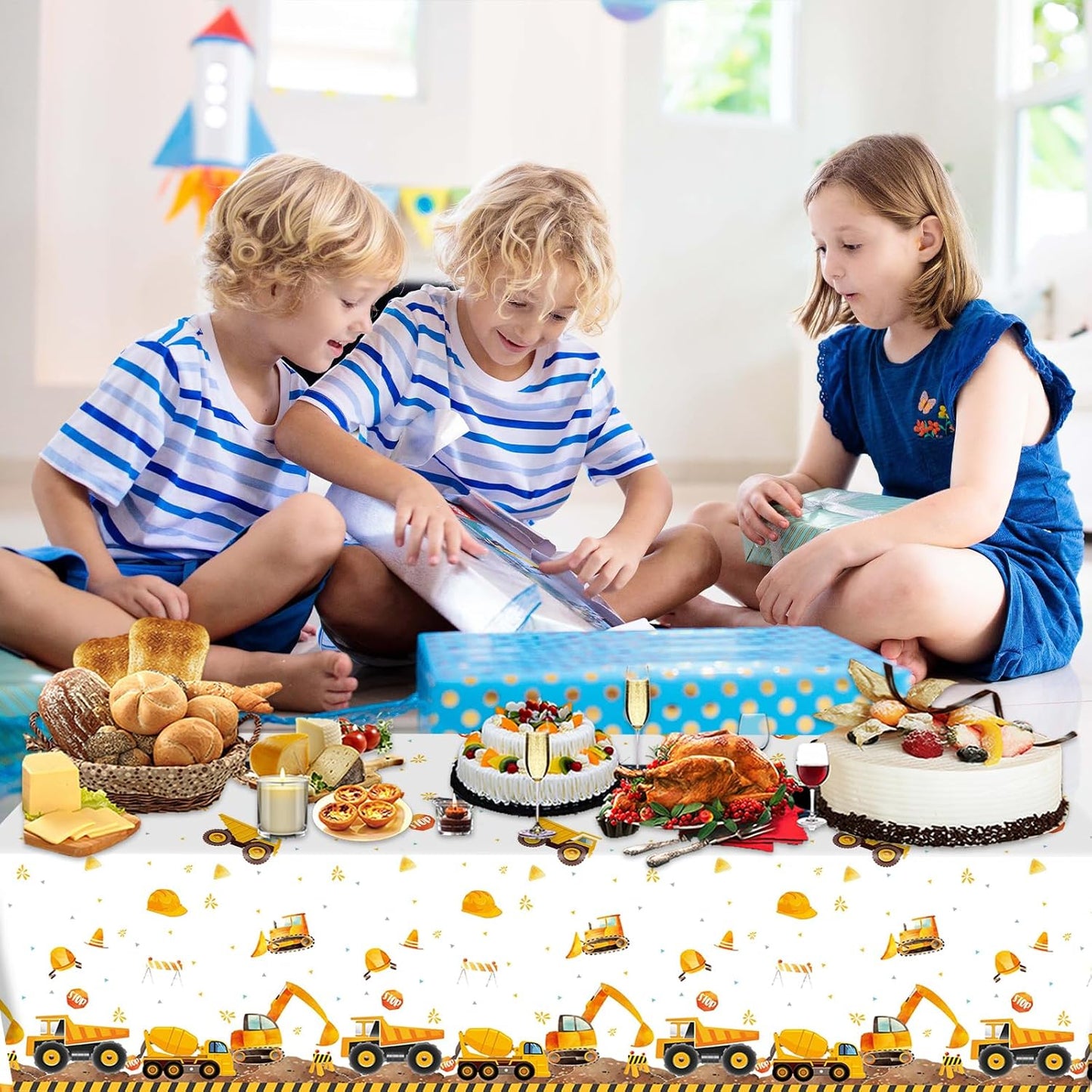 4 Pcs Construction Birthday Party Tablecloths Construction Table Covers for Kids' Boys' Construction Birthday Decorations 54 x 108 Inches