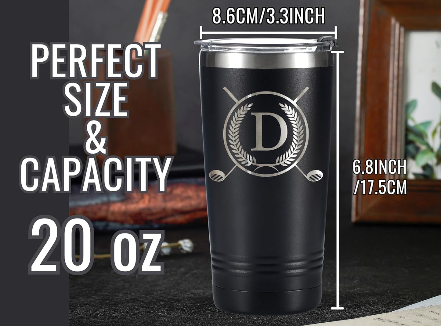 Onebttl Golf Gifts for Men with Initial for Golfer & Golf Lovers, 20oz Travel Mug, Perfect Gifts for Men, Birthday, Christmas - D