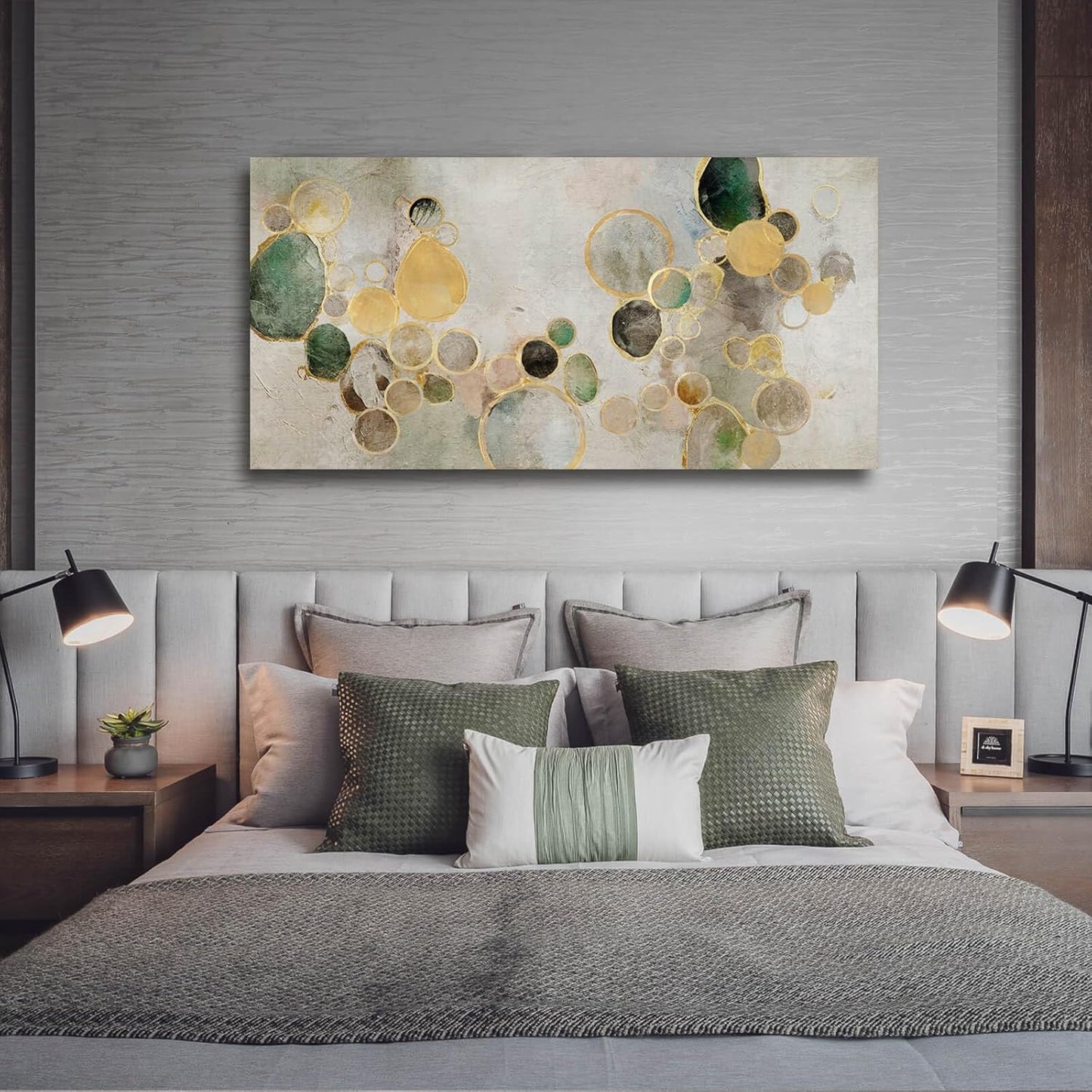 Gold Round Wall Art Neutral Beige Modern Canvas Wall Print 24"x48" Geometric Wall Decor Poster Print Abstract Wall Art for Living Room Dining Room