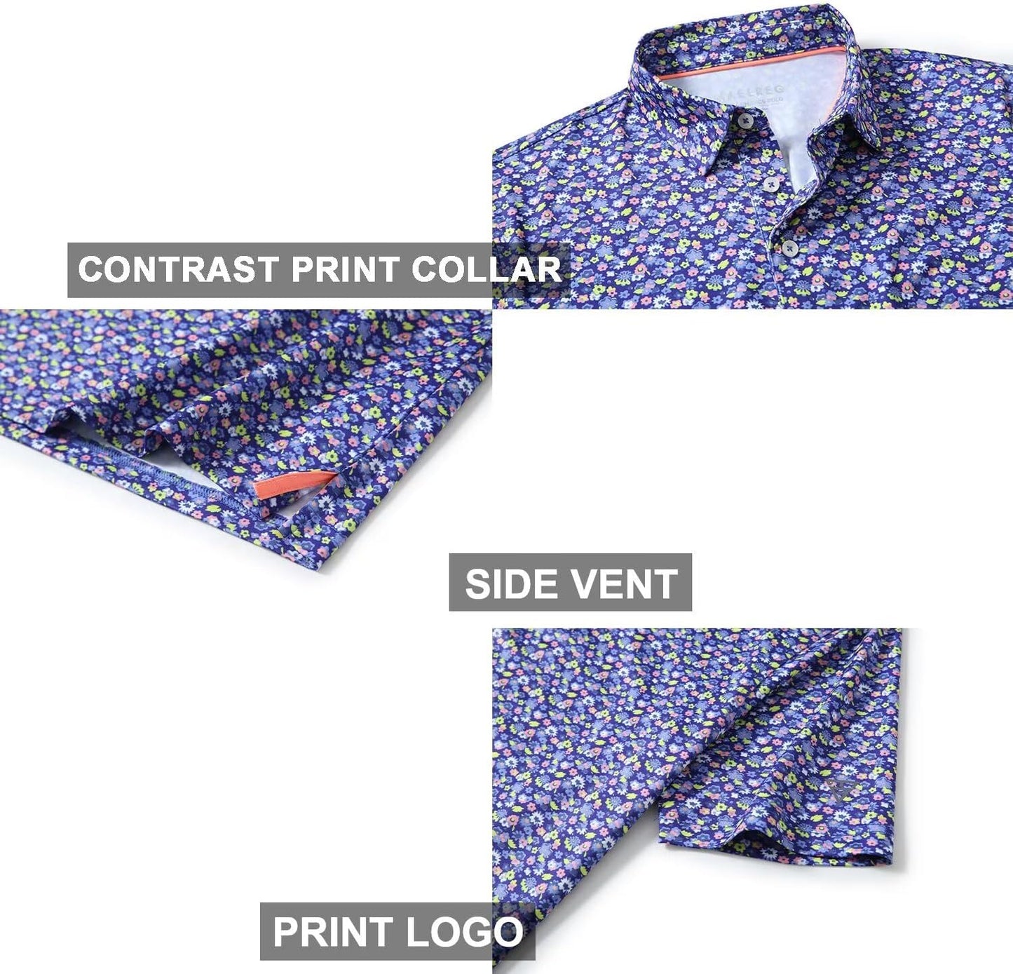 Golf Shirts for Men Dry Fit Short Sleeve Print Performance Moisture Wicking Polo Shirt