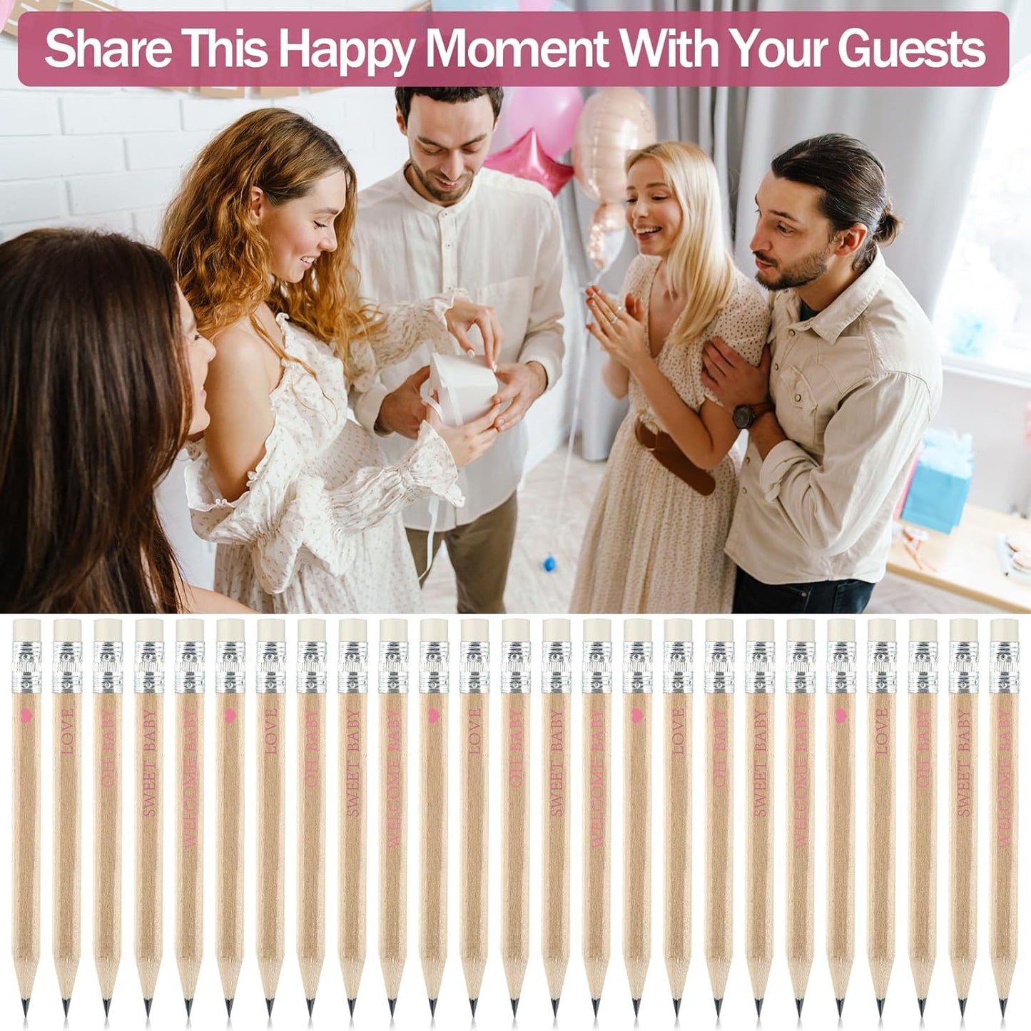 100 Sets Pink Baby Shower Pencils Gifts Bulk for Guest Golf Half Pencils Baby Shower Game Sharpened Mini Pencil with Eraser It's A Girl Gender Reveal Party Favors