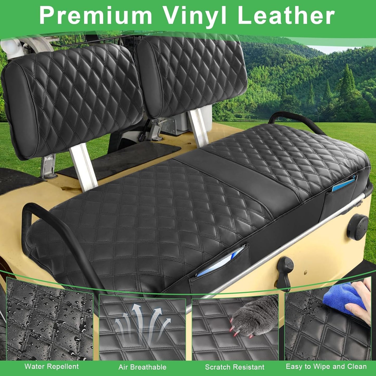 Club Car DS Pre-2000 Seat Cover, Golf Cart Front Seat Cover Fit for Club Car DS 1982-2000 OEM Ordinary Seat Cushion, Concave and Convex Design Appearance, Thick Vinyl Leather Comfortable