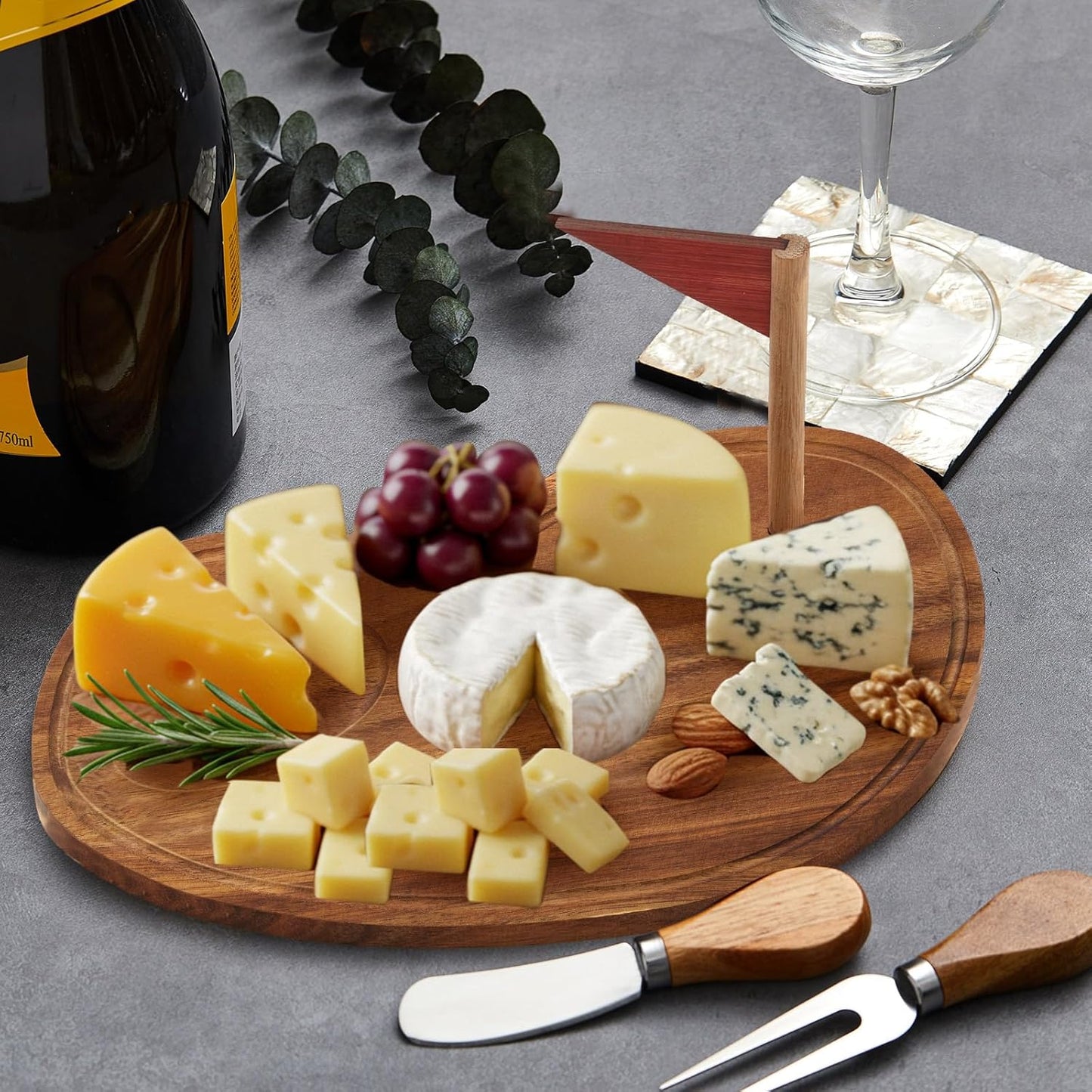 Golf Cheese Board Gift Set Party Favor Prizes Charcuterie Wood Board with Knives and Box Father Day Gift for Dad Grandpa Party Tournament Game(9.8" x 7.7", Acacia Color)