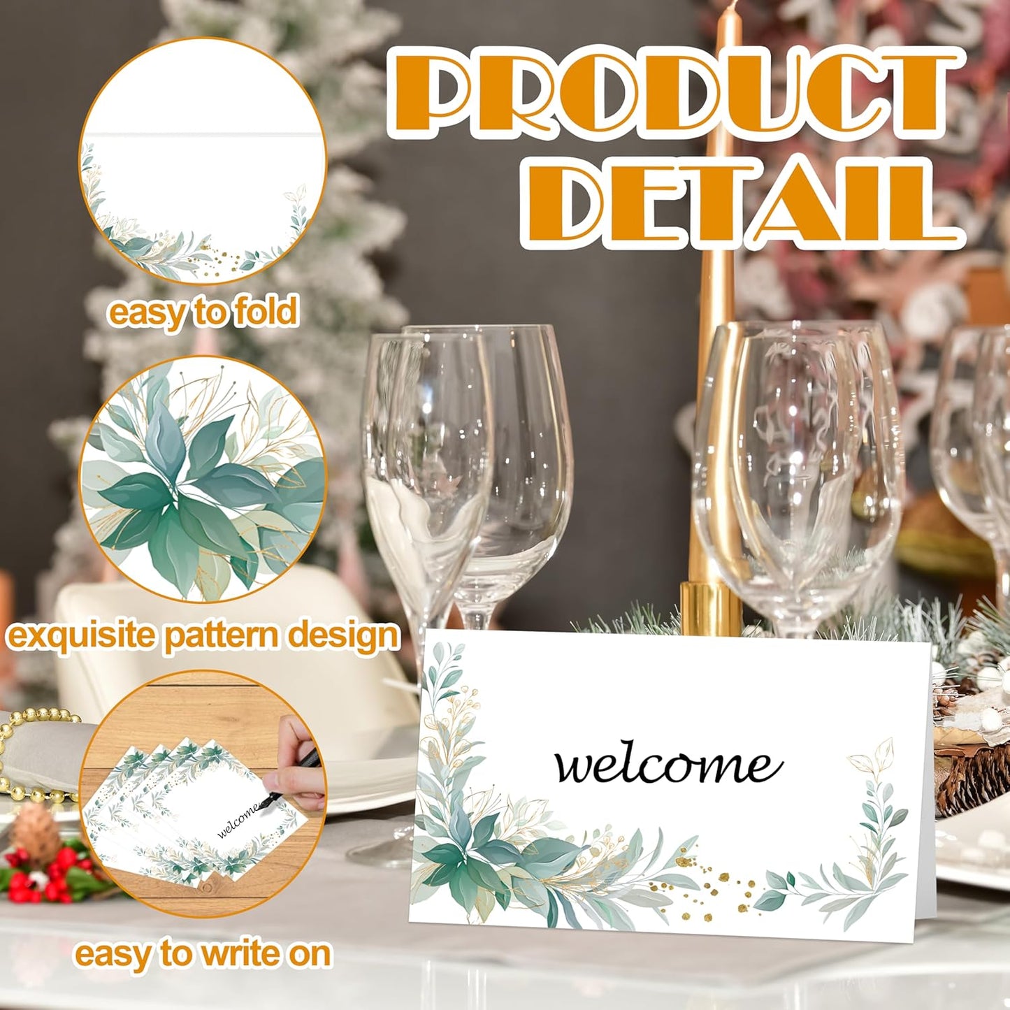 Greenery Place Cards, Gold Foil Table Place Cards For Table Setting, Name Cards For Birthday Party Baby Shower Gender Reveal Wedding Bridal Shower, 25 Cards Included -14