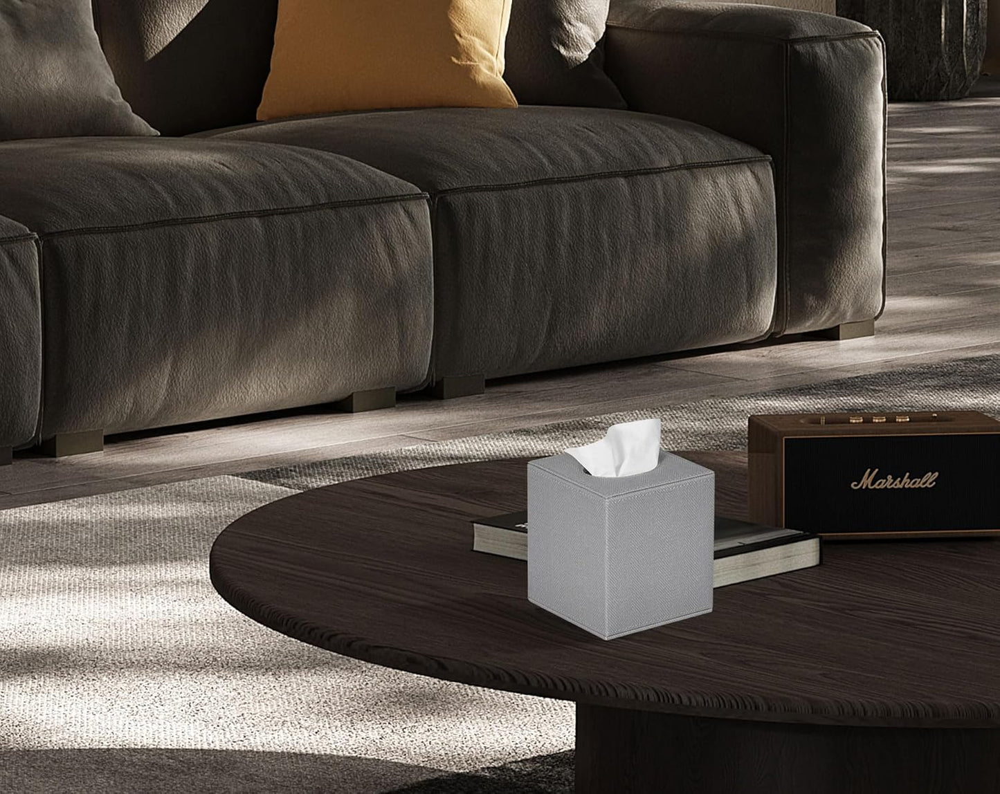 Tissue Box Cover Square Tissue Box Holder for Bathroom (Grey)