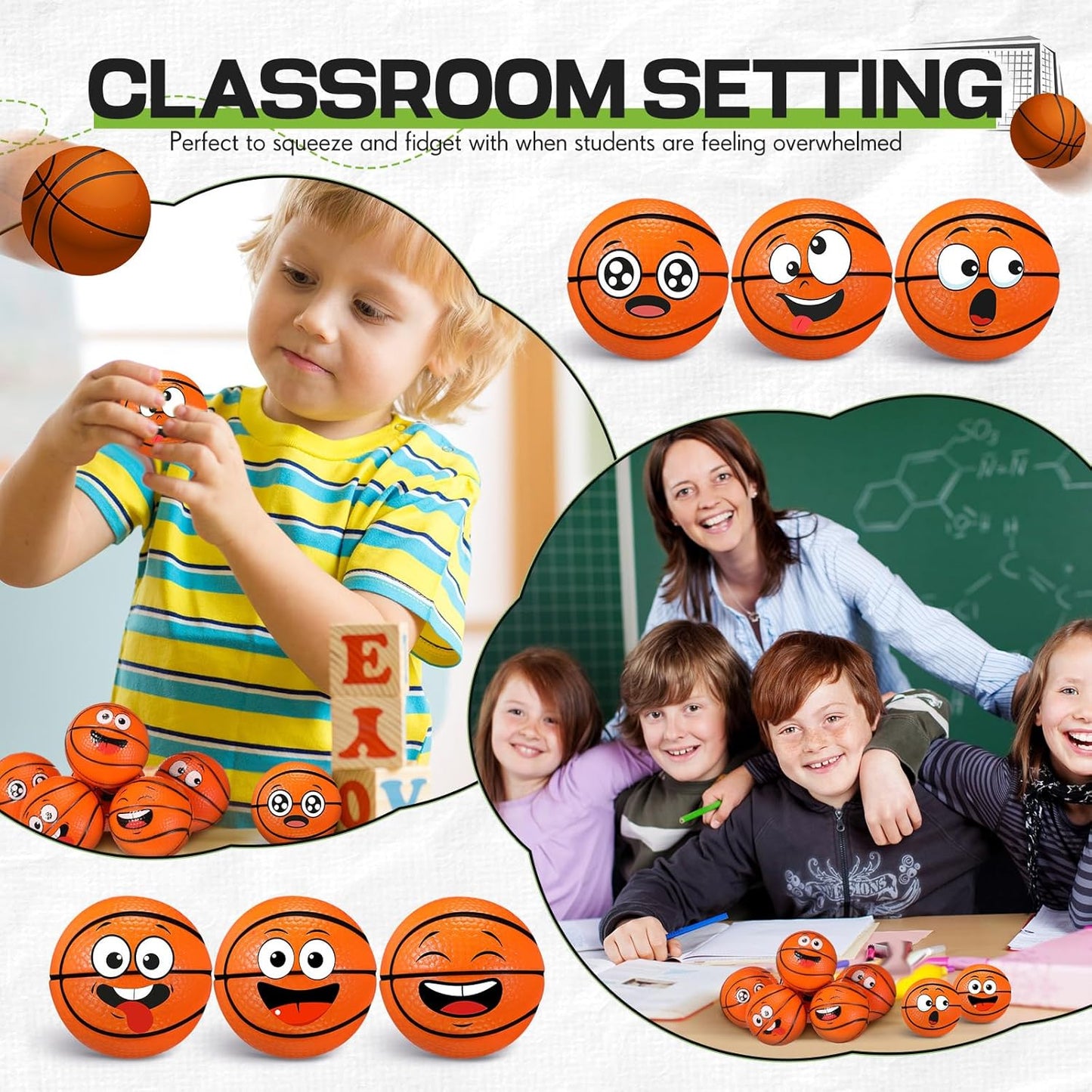 12 Pcs Mini Face Stress Balls for Boys Girls Sport Funny Face Squeeze Foam Balls for Stress and Anxiety Relief for Party Favors Birthday Gift Decoration(Basketball)
