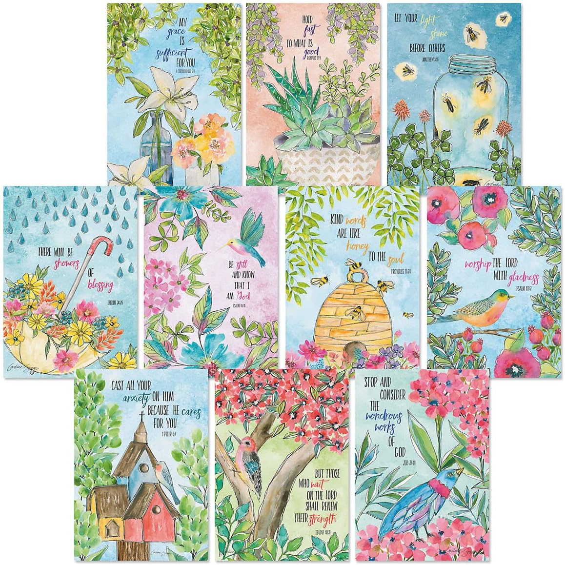 Current Multiple Blessing Religious Thinking of You Friendship Greeting Card Set - Value Pack of 20 Cards With White Envelopes for Friends & Family, 10 Designs, Large 5" x 7" Assortment