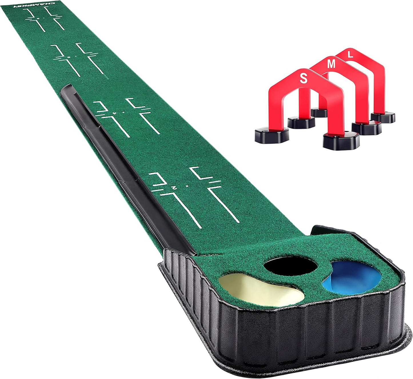 CHAMPKEY Golf Putting Green Indoor - Advanced Guides Golf Putting Mat - Enhance Putting Accuracy and Challenge