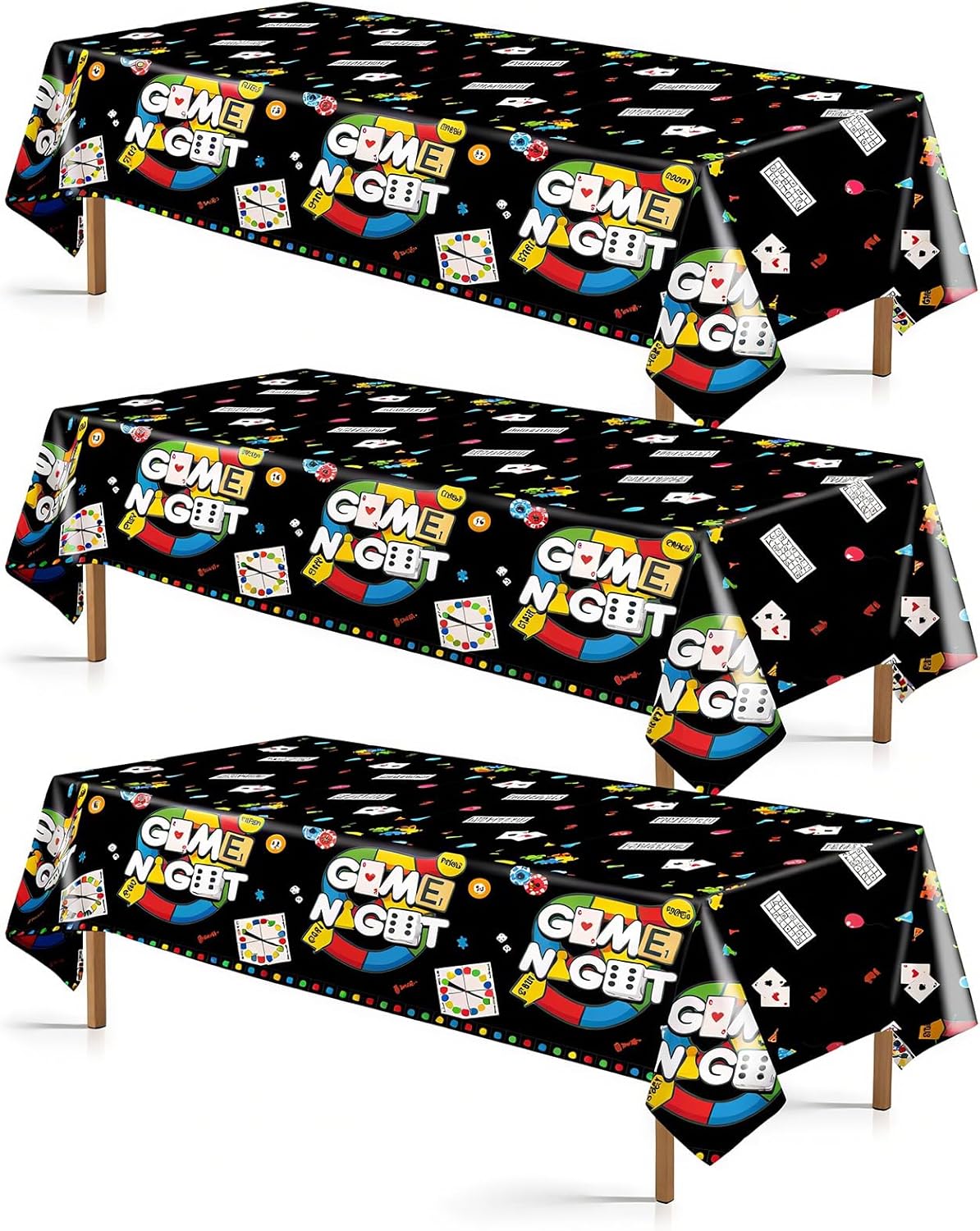 Grencian 3Pcs Family Game Night Party Tablecloth Game Night Table Cover Plastic Rectangle Gaming Themed Table Cloth for Kids Boys Gamer Family Gathering Party Decorations, 54 x 108 inch