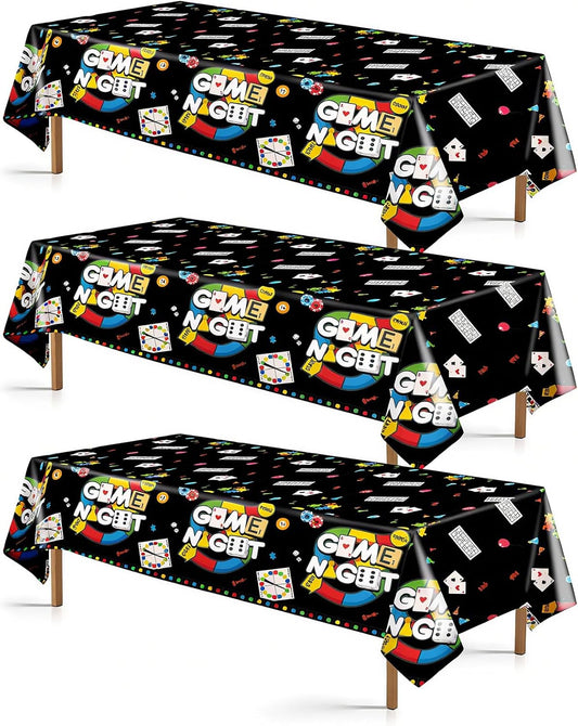 Grencian 3Pcs Family Game Night Party Tablecloth Game Night Table Cover Plastic Rectangle Gaming Themed Table Cloth for Kids Boys Gamer Family Gathering Party Decorations, 54 x 108 inch