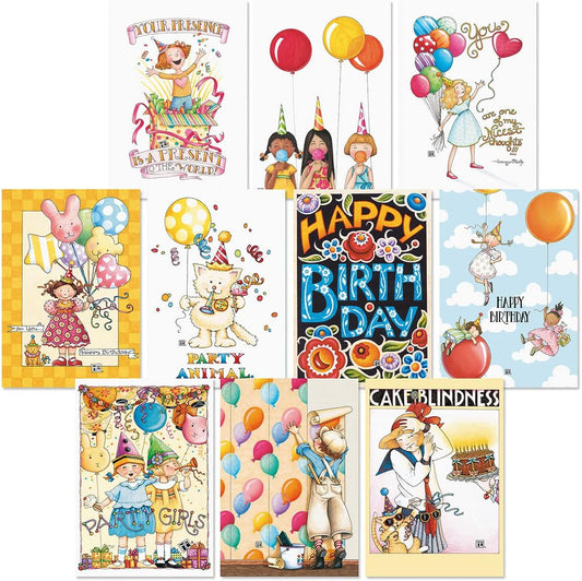 Current Mary Bright Happy Birthday Greeting Card Set - Value Pack of 20 Cards With White Envelopes, 10 Designs, Large 5" x 7" Assortment