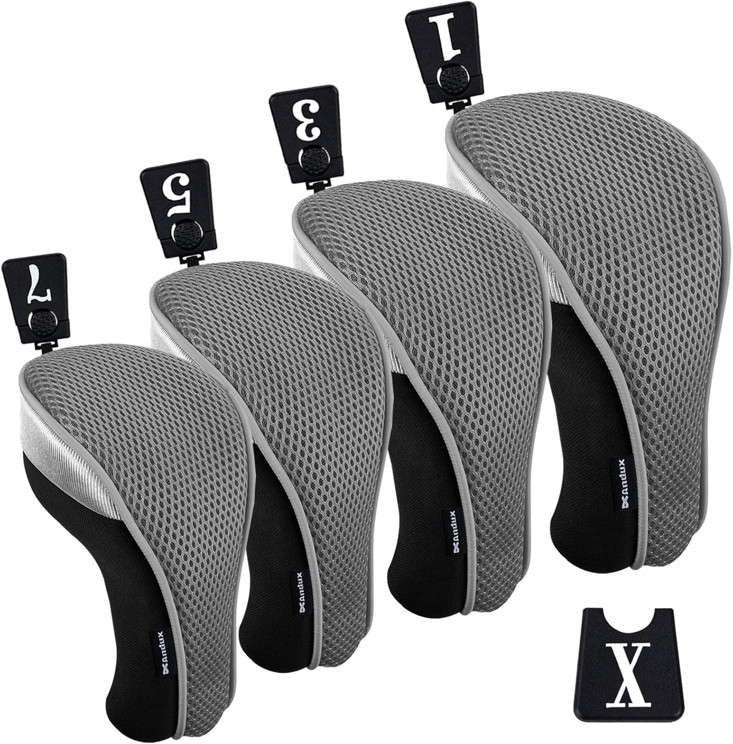 Andux 4pcs/Pack Mesh Golf 460cc Driver Fairway Wood Club Head Covers with Interchangeable No. Tags