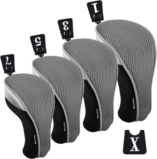 Andux 4pcs/Pack Mesh Golf 460cc Driver Fairway Wood Club Head Covers with Interchangeable No. Tags