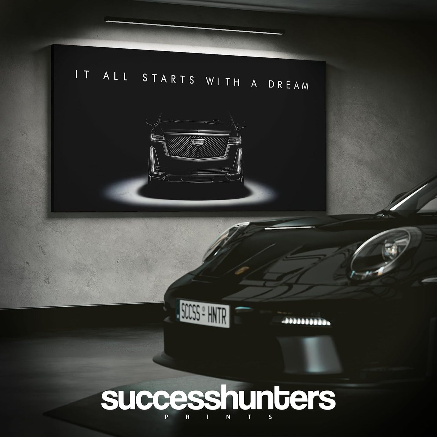 Motivational Wall Art for Office, Super Car Art Canvas, Inspirational Automotive Decor for Cadillac Escalade V Sportscar Lovers, Motivational Wall Decor for Office and Home, Car Poster (15" x 30" in)