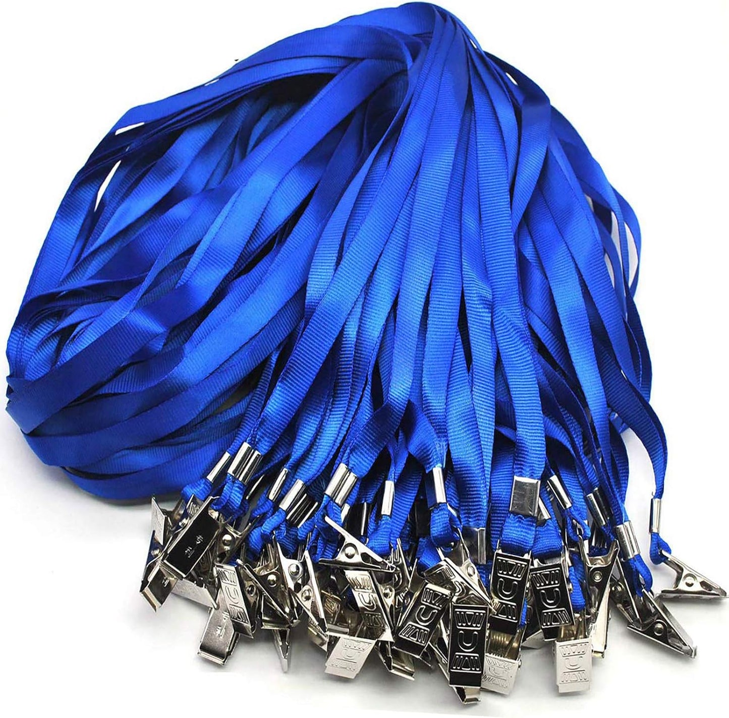 Beebel Blue Lanyards 100 Pack Nylon Flat Badge Lanyard Bulldog Clip for Id Badge Name Tag