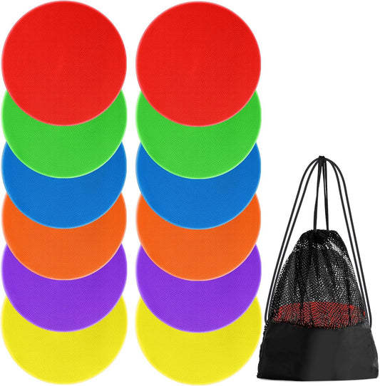 Poly Spot Markers for Gym Floor 4.72/6/9 Inch 24 Pcs Poly Spots, Non-Slip Rubber Floor Dots Agility Markers Flat Cones for Sports Soccer PE Training, Dance, Classroom Activities