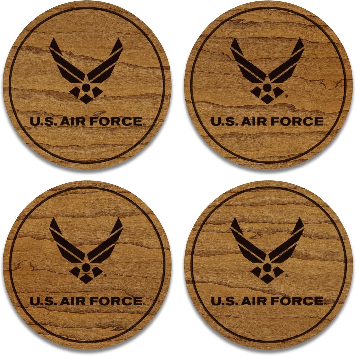 LazerEdge U.S. Military Wooden Coaster Set – Cherry Wood – Handcrafted Collectible 4-Pack | Made in USA | Officially Licensed Product