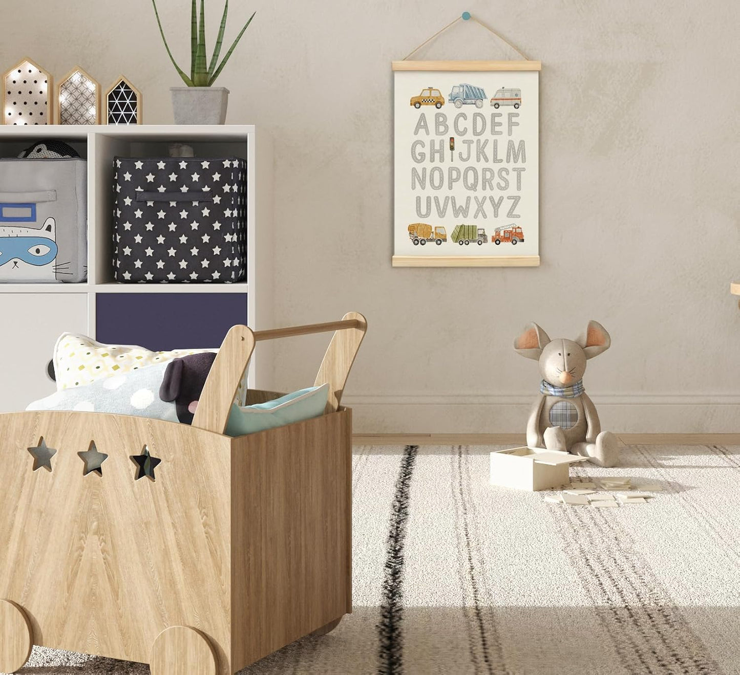 KDHTY ABC Alphabet Chart Wall Art,Toddler Learning Posters Hanger Frame,Car Wall Art Decor,Toddler Boy Room Decor for Toddler Playroom Nursery,12x16 Inch,Set of 2