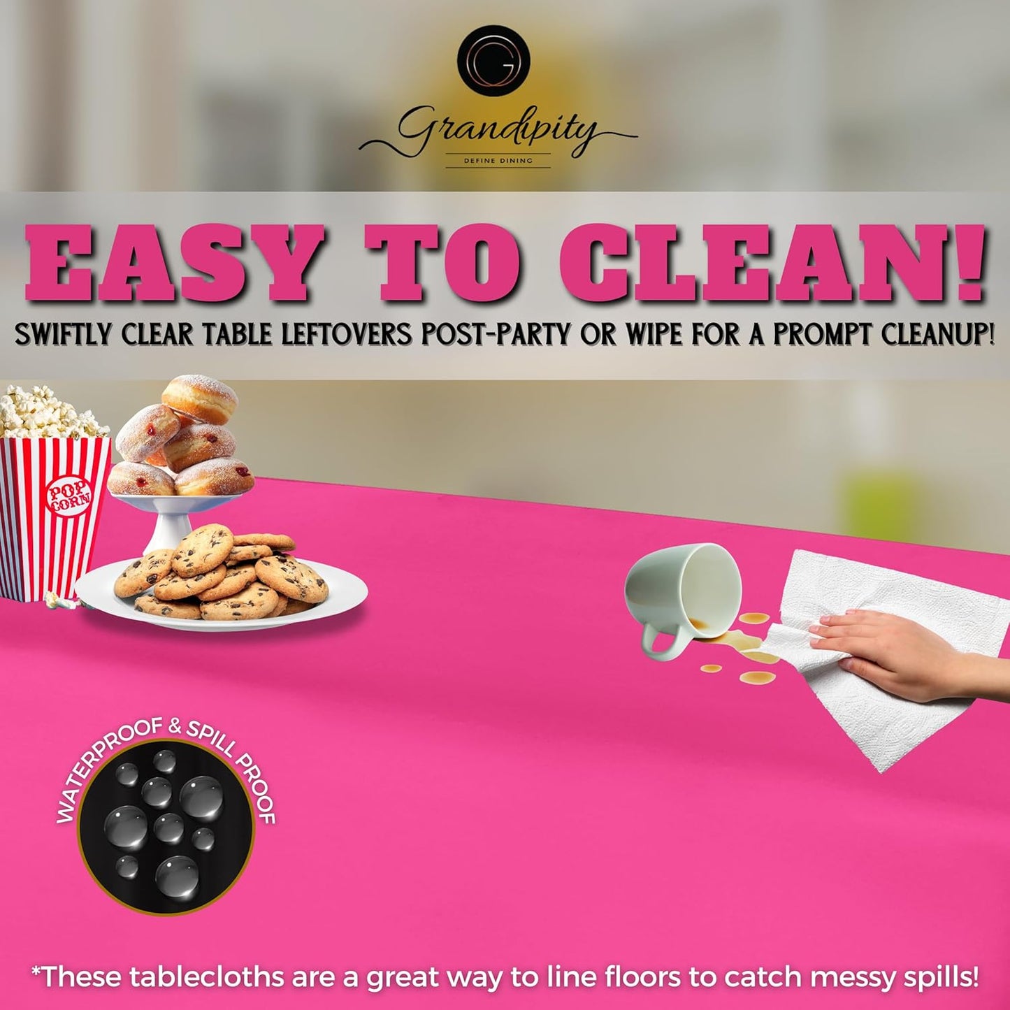 Grandipity 12 Pack Premium Disposable Plastic Tablecloth 54 Inch. x 108 Inch. Decorative Rectangle Table Cover - Hot Pink