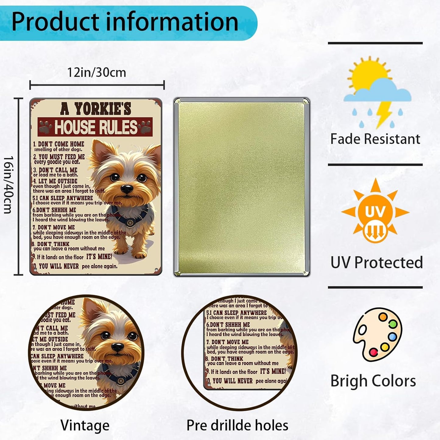 Yorkie House Rules Funny Metal Tin Sign Vintage 'I Am Your Friend' Poster 12x16 Inch Yorkie Dog Iron Tin Sign Home Kitchen Garden Restaurant Man Cave Wall Decor