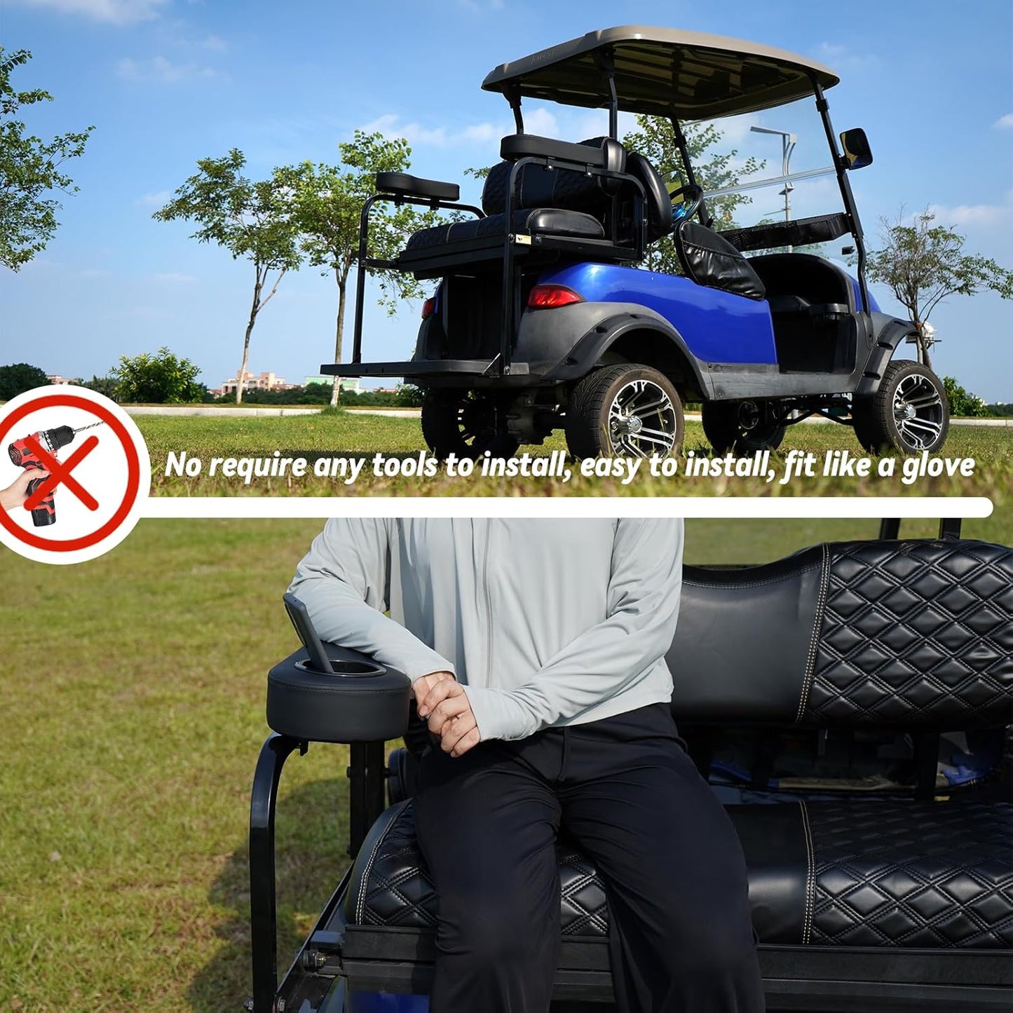 Golf Cart Front Seat Covers Waterproof Vinyl Leather Seat Cover Accessories for EZGO TXT/RXV Club Car DS/Precedent Yamaha G29/Drive Aftermarket Rear(2PCS) (for Aftermarket Rear, Black)