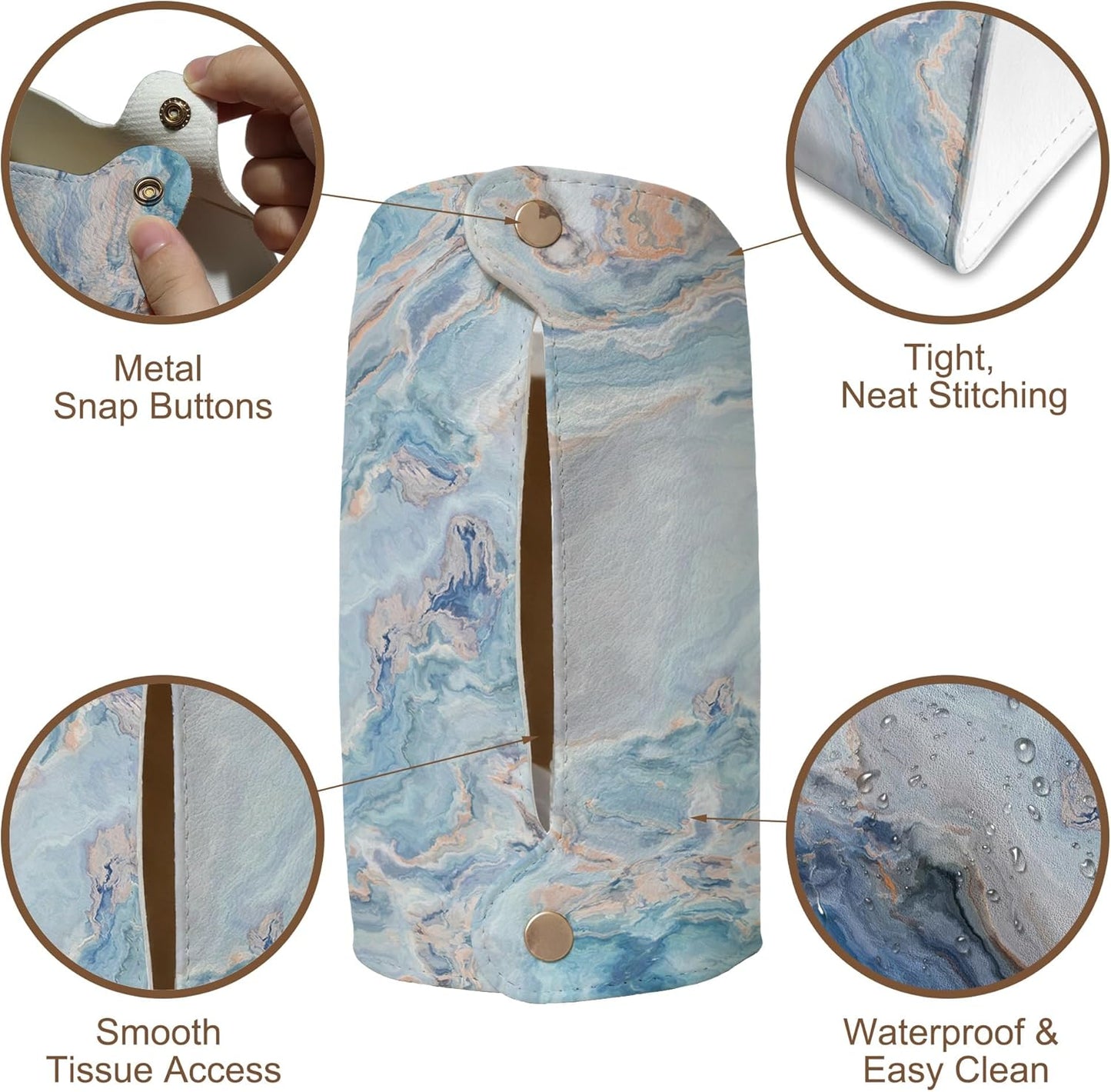 Blue and Grey Marble Tissue Box Cover Holder – Rectangular Tissue Organizer, Decorative Napkin Box Case for Home, Office & Car