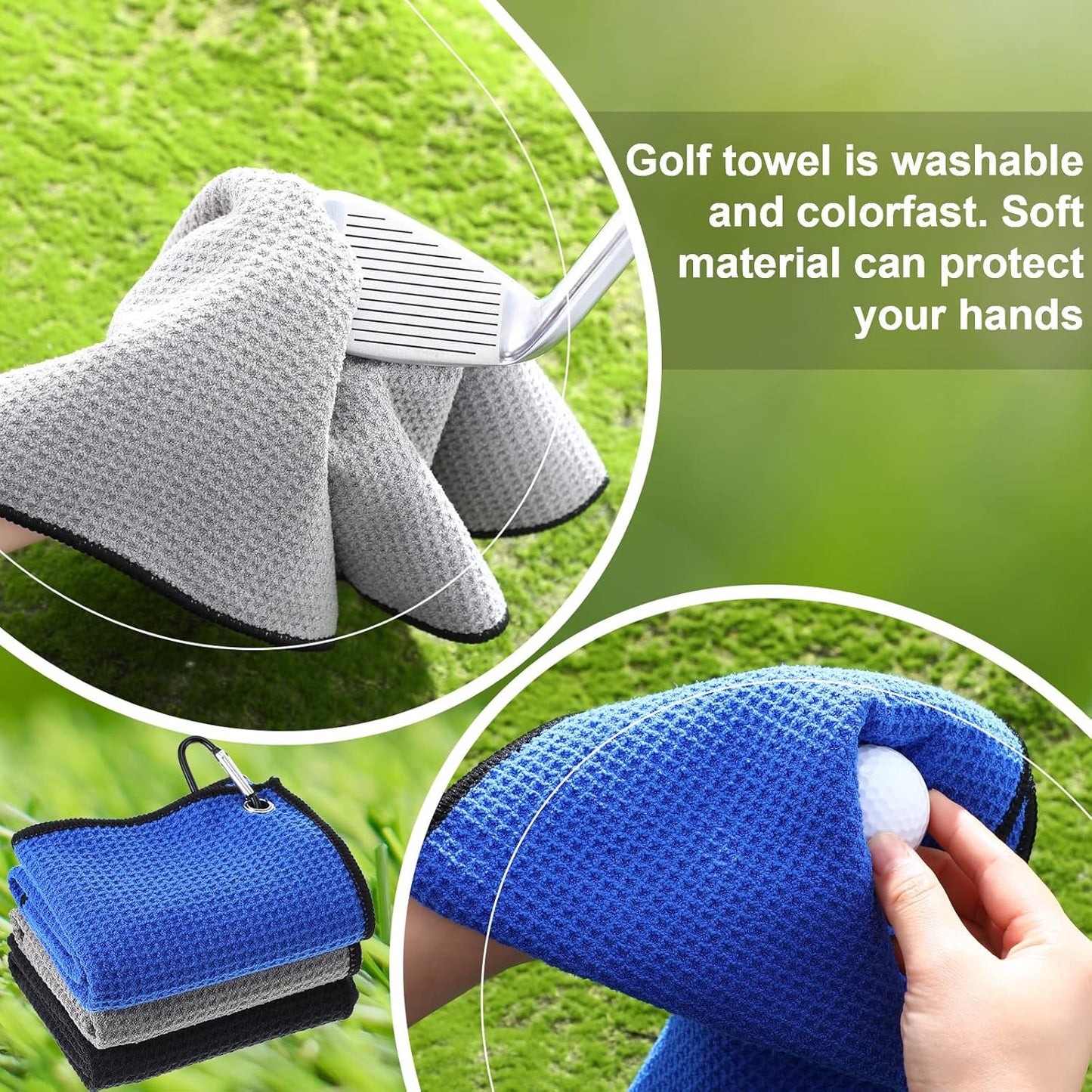 Batiyeer 12 Pcs Golf Towel Bulk for Golf Bags 16'' x 16'' Microfiber Fabric Towel with Clip Waffle Pattern, Fitness, Camping, Hiking, Yoga