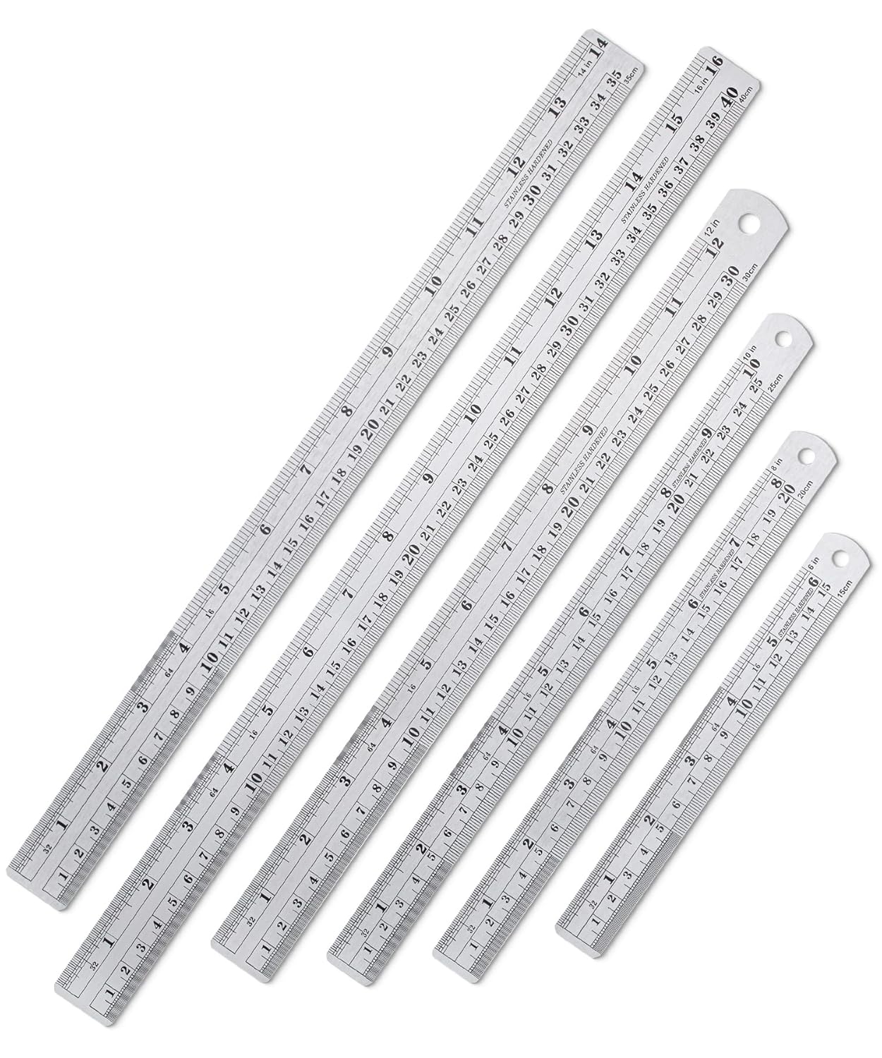 Mr. Pen Stainless Steel Ruler Set, 6-16", "Metric Metal Ruler, Long and Small Sizes, Straight Edge