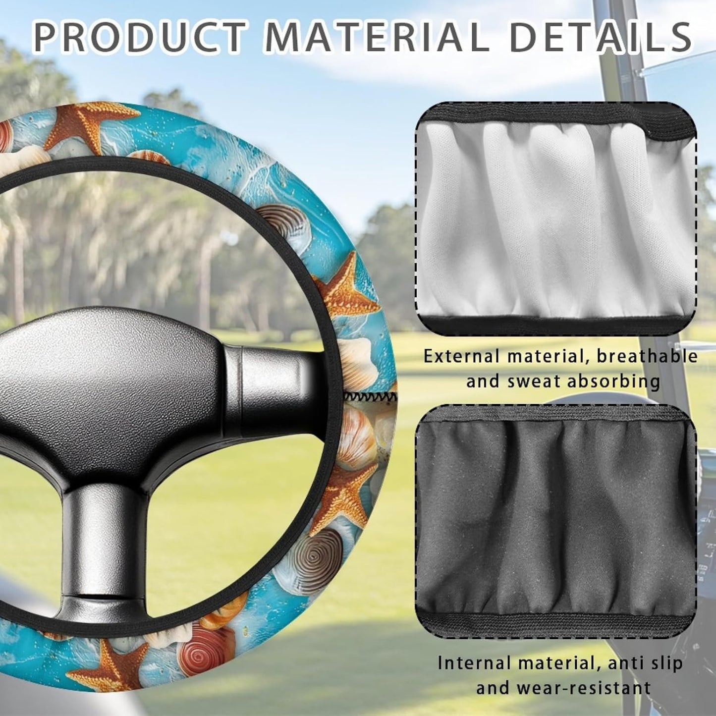 Starfish Golf Cart Steering Wheel Cover for Men Women Shell Club Car Steering Wheel Covers 1 Pcs Golf Cart Accessories