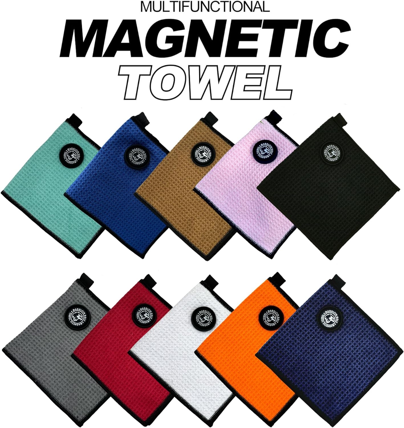 Small Magnetic Golf Towel with Clip, Microfiber Waffle Design - Industrial Strength Magnet for Glof Balls, Golf Bags, Carts Clubs - Red