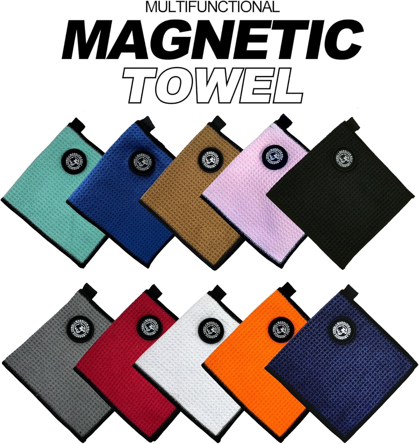 Small Magnetic Golf Towel with Clip, Microfiber Waffle Design - Industrial Strength Magnet for Glof Balls, Golf Bags, Carts Clubs - Gray