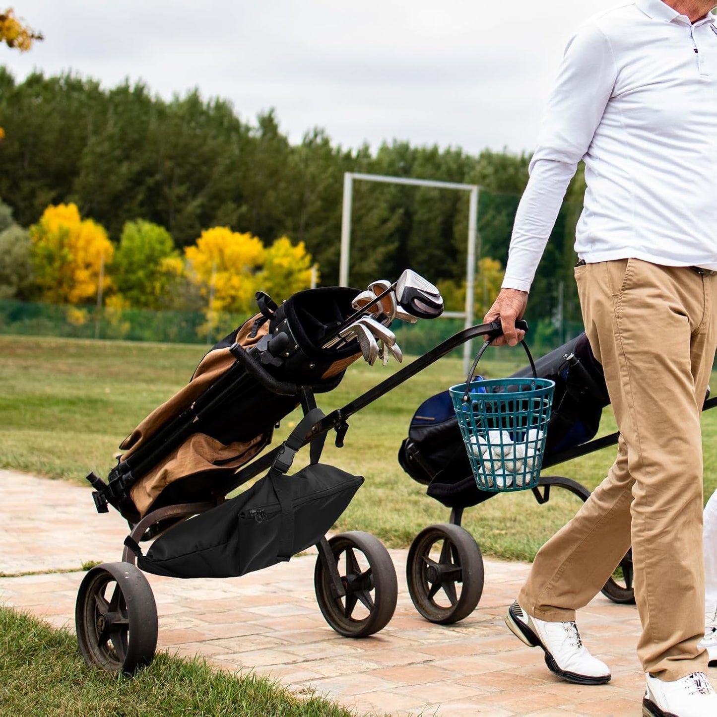 Xxerciz Golf Push Cart Accessories Storage Bag, 3 Wheel Push-Pull Cart Backside Extension Storage Bag with Zipper Closure, Portable Nylon Organizer for Universal Golf Push Carts