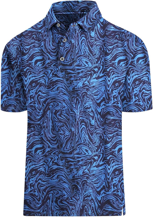 Hodaweisolp Golf Shirts for Men Dry Fit Print Moisture Wicking Performance Short Sleeve Polo Shirt