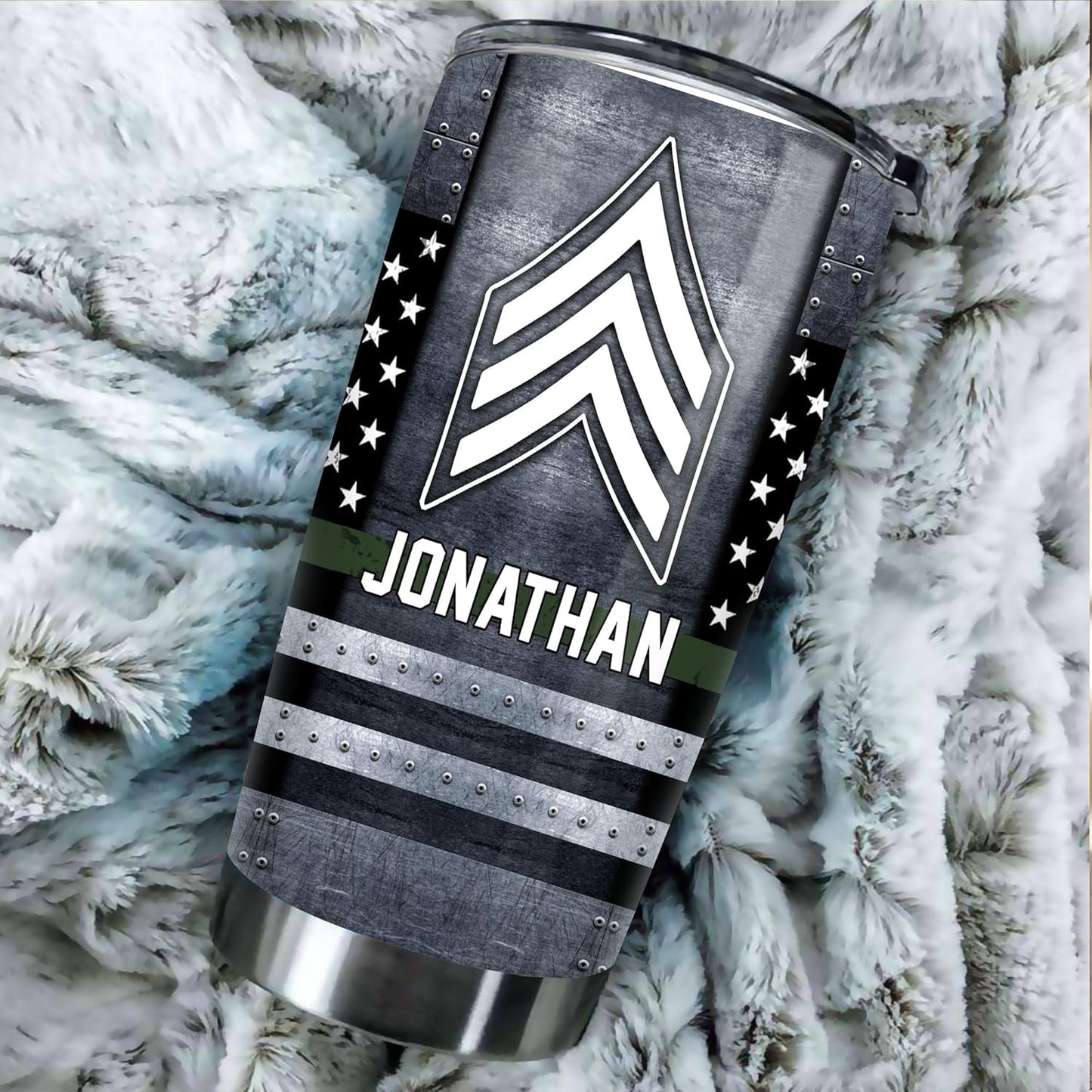 Custom Name Badge Army Tumbler - Military Soldier Veteran Thin Line American Flag Tumbler - US Army Academy Graduation Retirement Birthday Gifts - 20oz Tumbler With Lid
