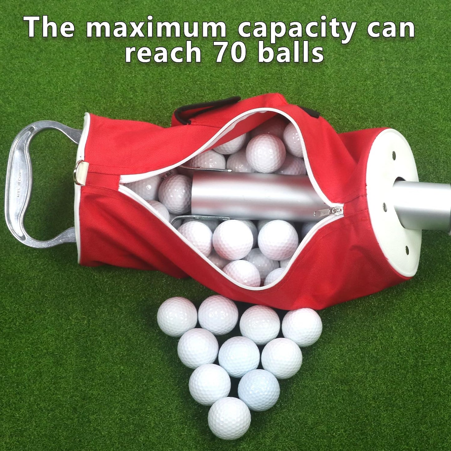 HOW TRUE Golf Ball Shag Bag with Aluminum Handle and Frame | Shag Bag for Golf Balls Golf Ball Retriever | Hold up to 70 Balls