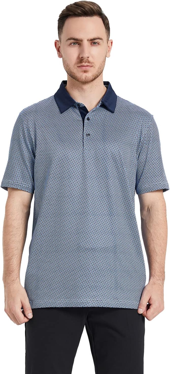 Golf Shirts for Men Dry Fit Short Sleeve Print Performance Moisture Wicking Polo Shirt