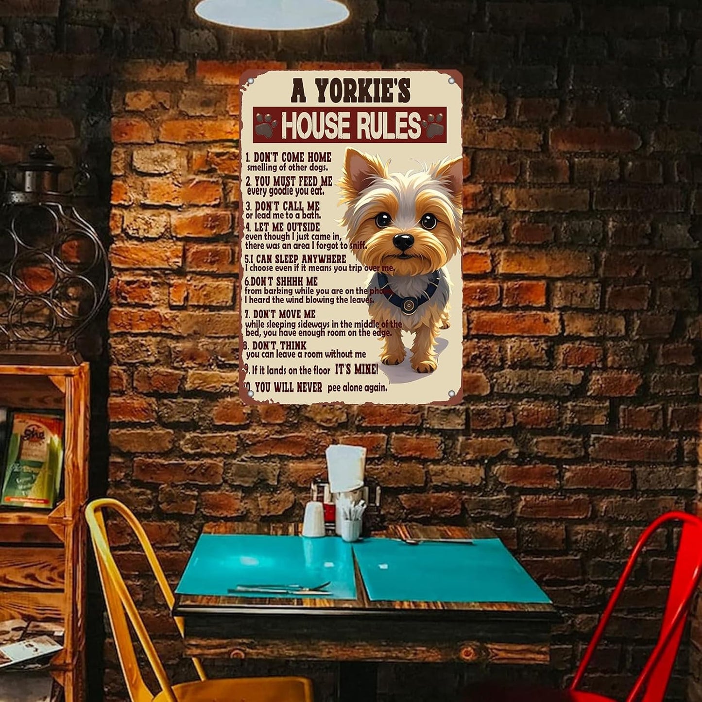 Yorkie House Rules Funny Metal Tin Sign Vintage 'I Am Your Friend' Poster 12x8 Inch Yorkie Dog Iron Tin Sign Home Kitchen Garden Restaurant Man Cave Wall Decor