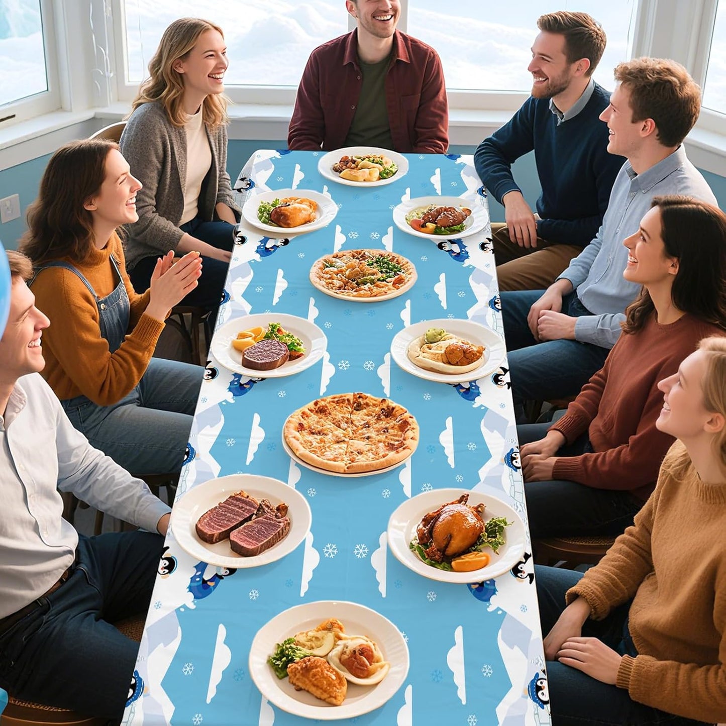 3 Pcs Penguin Birthday Tablecloth Winter Penguin Themed Table Cover Plastic Rectangle Cute Cartoon Animal Table Cloth for Kids Birthday Baby Shower Dinner Party Decorations Supplies 54" x 108"