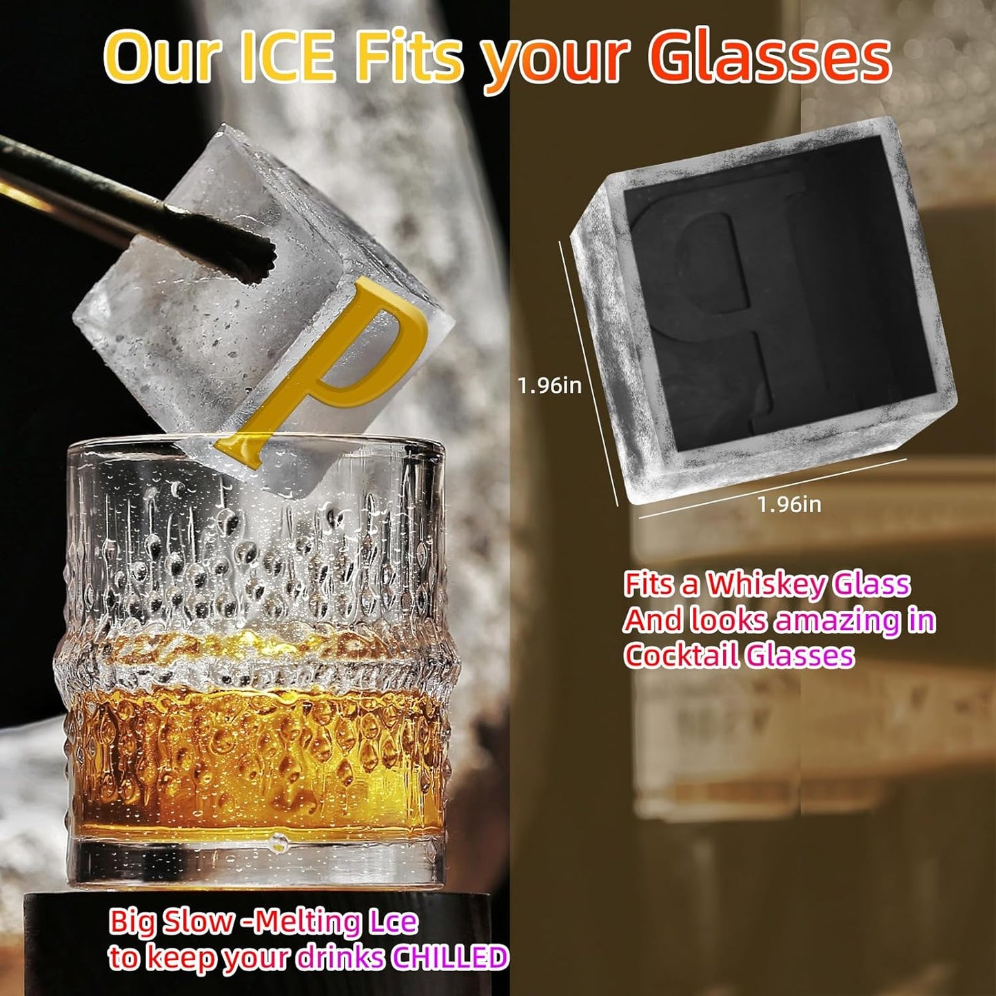 6 Pcs 2" Letter Silicone Personalized Ice Cube Mold,Personalized Ice Mold with 2mm Depth,Create Unique Whiskey Ice Cubes in Style with our Customizable Ice Mold (Letter K)