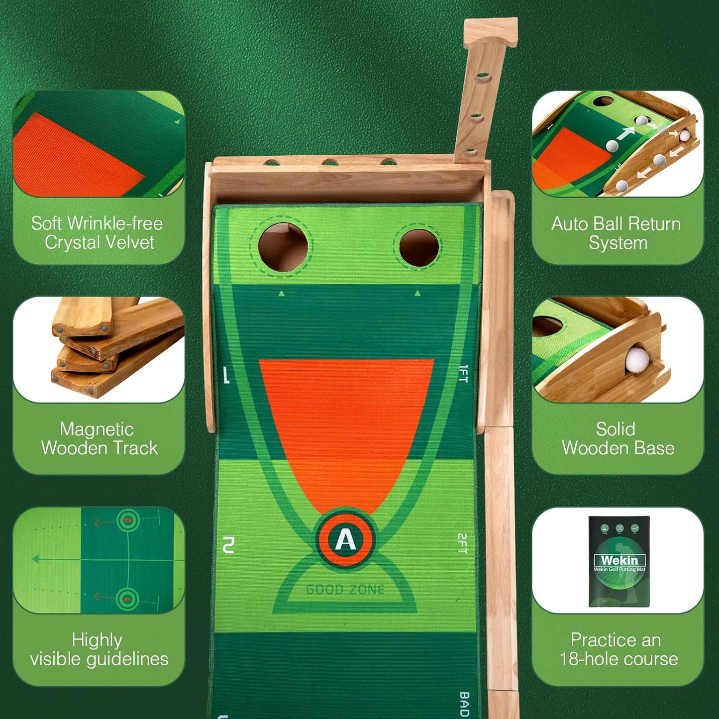 Wekin Indoor Putting Green with Auto Ball Return,11 Foot Golf Practice Putting Mat,Ideal Training Putting Mat for Beginners & Advanced Players