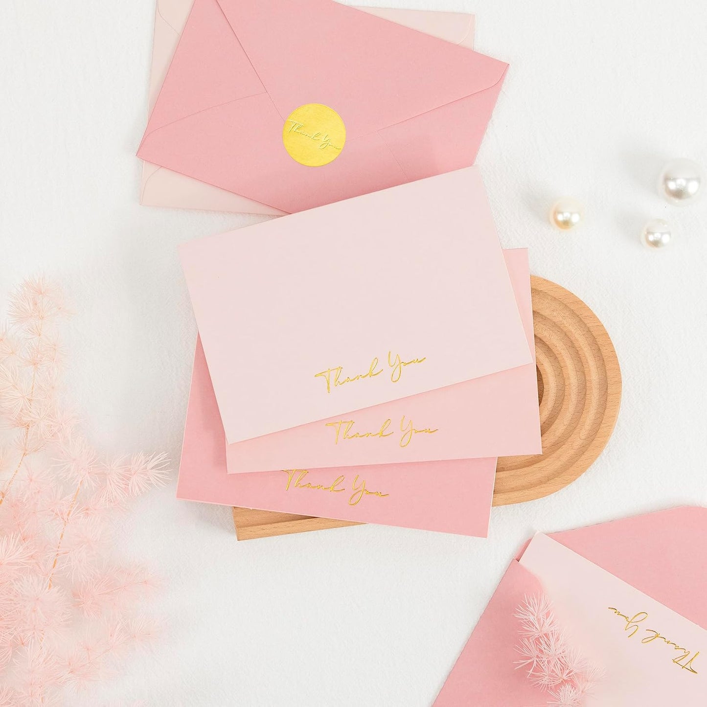 Crisky Pink Thank You Cards with Envelopes & Stickers， 50 Pack Bridal Shower Graduation Thank You Cards Small Business, Wedding Baby Shower Birthday Funeral Notes Bulk