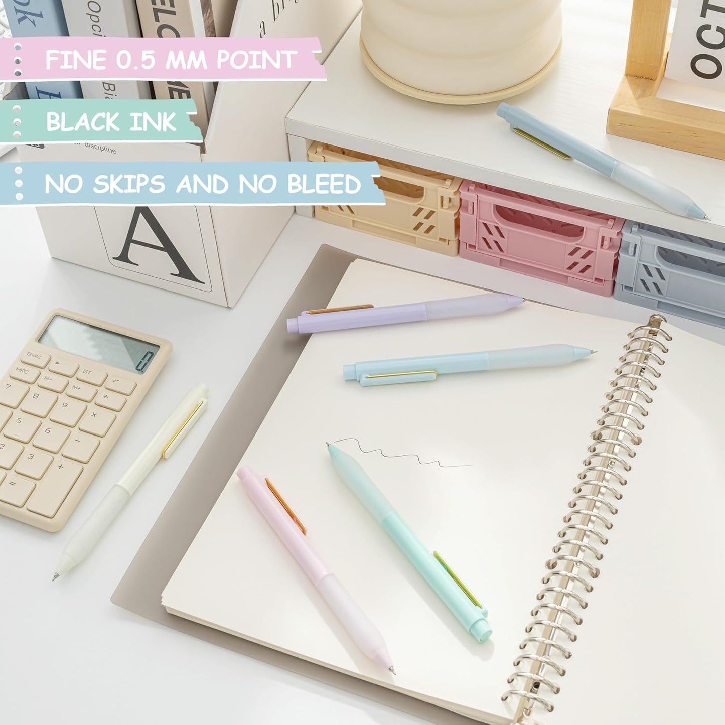 Gel Pens Black Ink Fine Point 0.5mm Retractable Cute Pen for Smooth Writing School Office Supplies (Gold 12-count)