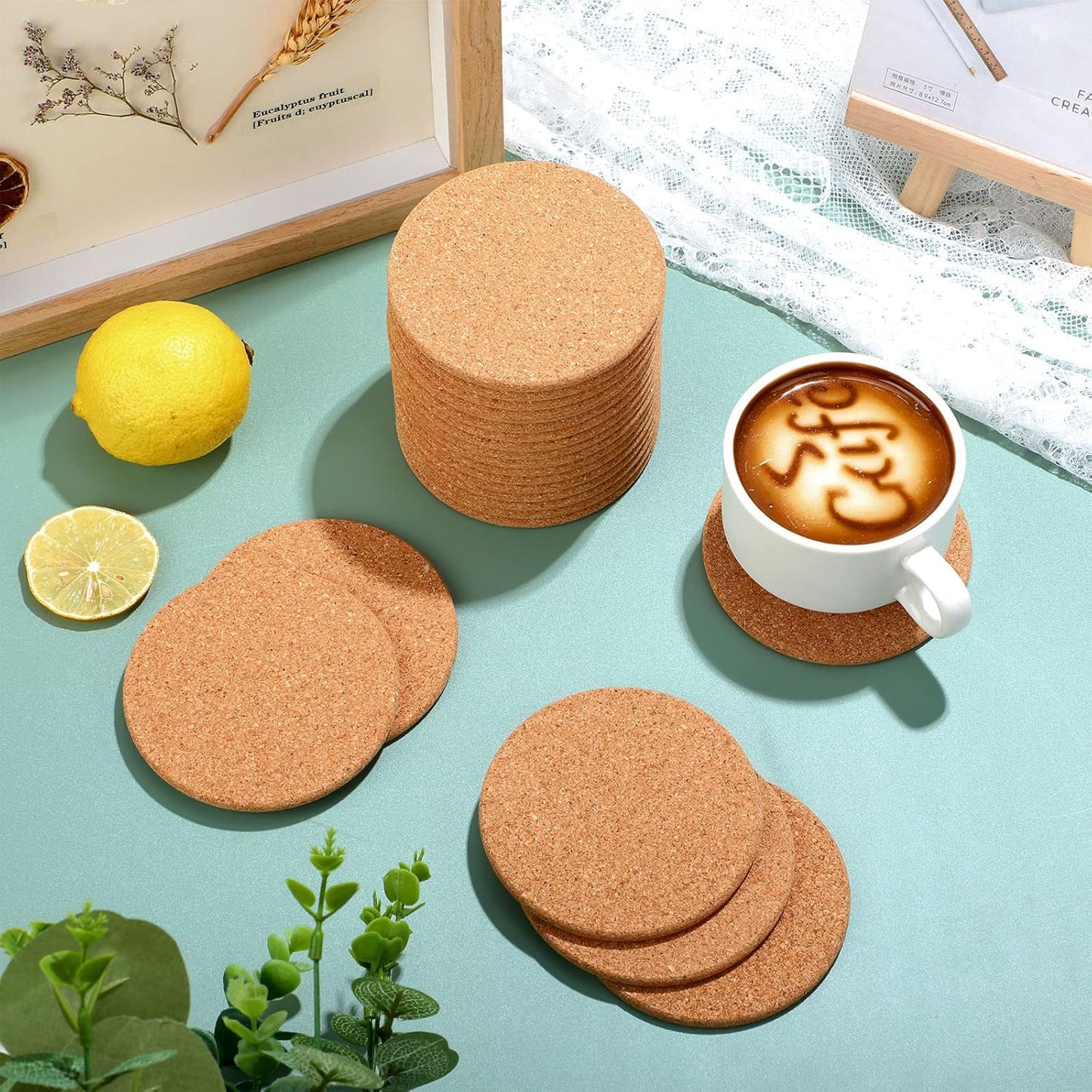 Lallisa 100 Pcs Cork Coasters for Drinks, Thick Absorbent Cork Coasters Bulk, Heat Resistant Plain Cup Mats for Gifts Reusable Circles Cup Pad for Wine Glass, Coffee Mug Crafts(Round)