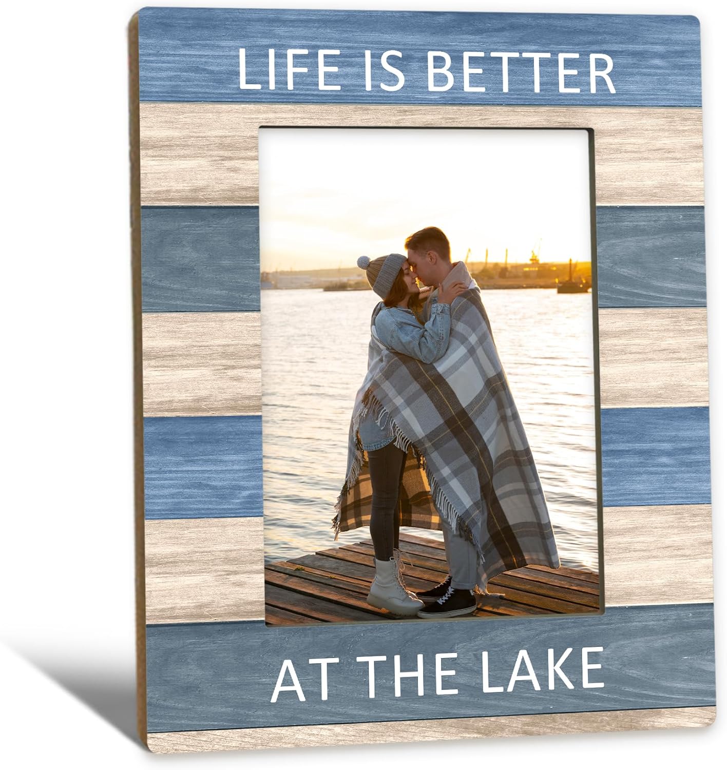 Lake House Decor Picture Frame 5x7, LakeHouse Gifts Photo Frame, Birthday Gifts for LakeLover Women Men, Life is Better at the Lake Wooden Picture Photo Frames for Desk Home Room Decor