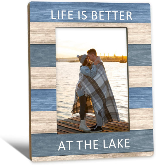 Lake House Decor Picture Frame 5x7, LakeHouse Gifts Photo Frame, Birthday Gifts for LakeLover Women Men, Life is Better at the Lake Wooden Picture Photo Frames for Desk Home Room Decor