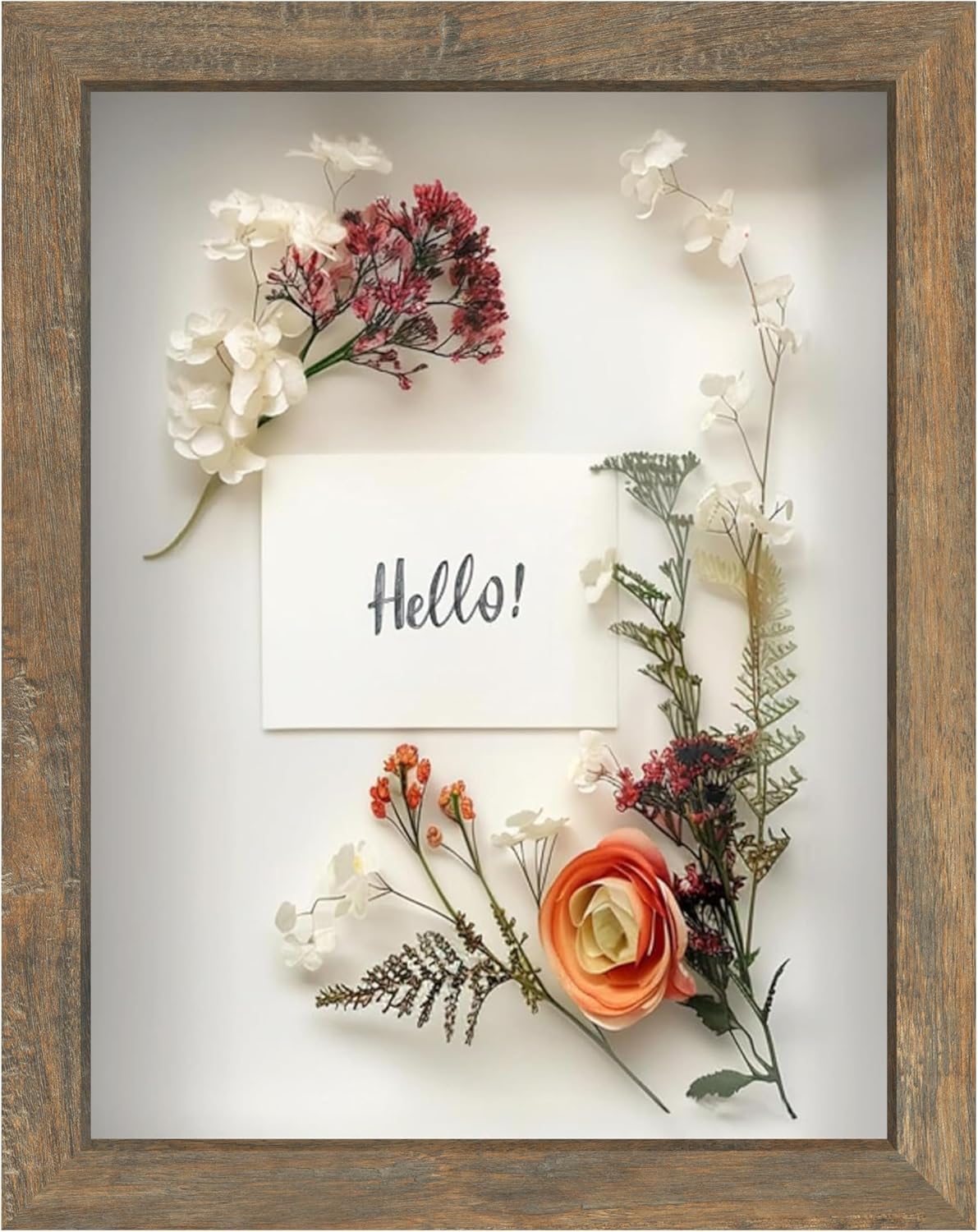 FrameWorks 8.5x11 Driftwood Wooden Shadow Box Frame – Soft Felt Back, Tempered Glass, and Included Elegant White Ball Push Pins