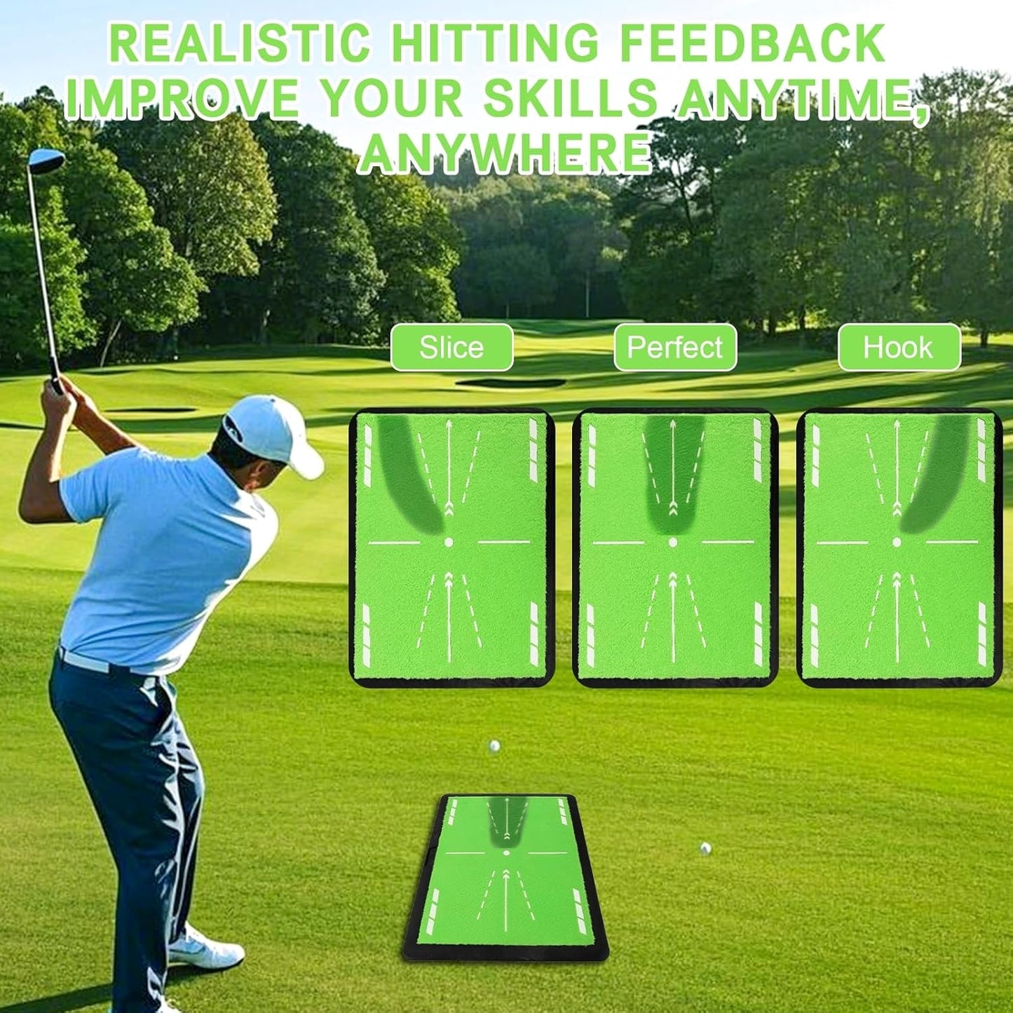 Large Golf Hitting Mat, 17.3"x13.4" Practice Mat with Swing Path Detection, Shock Absorption & Heavy-Duty Non-Slip Base for Indoor/Outdoor Use - Ideal Golf Gift for All Levels