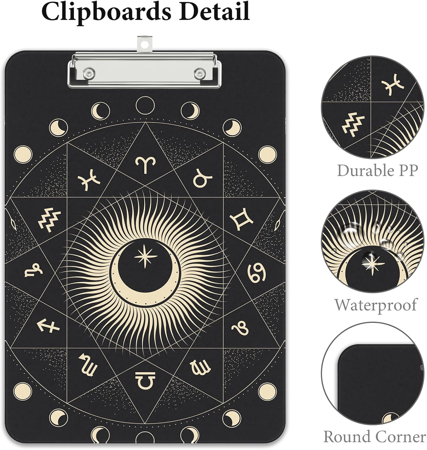 Rimilak Plastic Clipboards with Metal Clip, A4 Letter Size 9 x 12.5 in, Office Decorative for Students Women Men and Kids, Cute Custom Pattern, Constellation