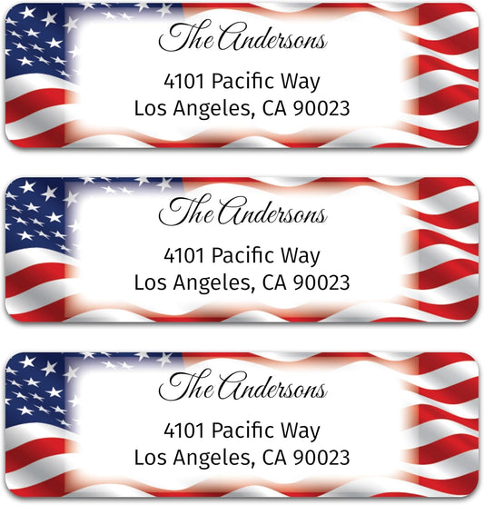 Personalized Patriotic Return Address Labels, Self-Adhesive Address Stickers on Sheets, 50-1000 Labels (Flag Border)